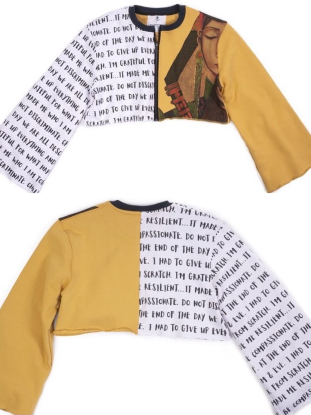 Sacer Yellow & White Cropped Graphic Sweatshirt
